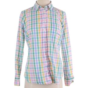 J Crew Long Sleeve Plaid Button Down Shirt Blue Yellow Green Peach Spring Colors